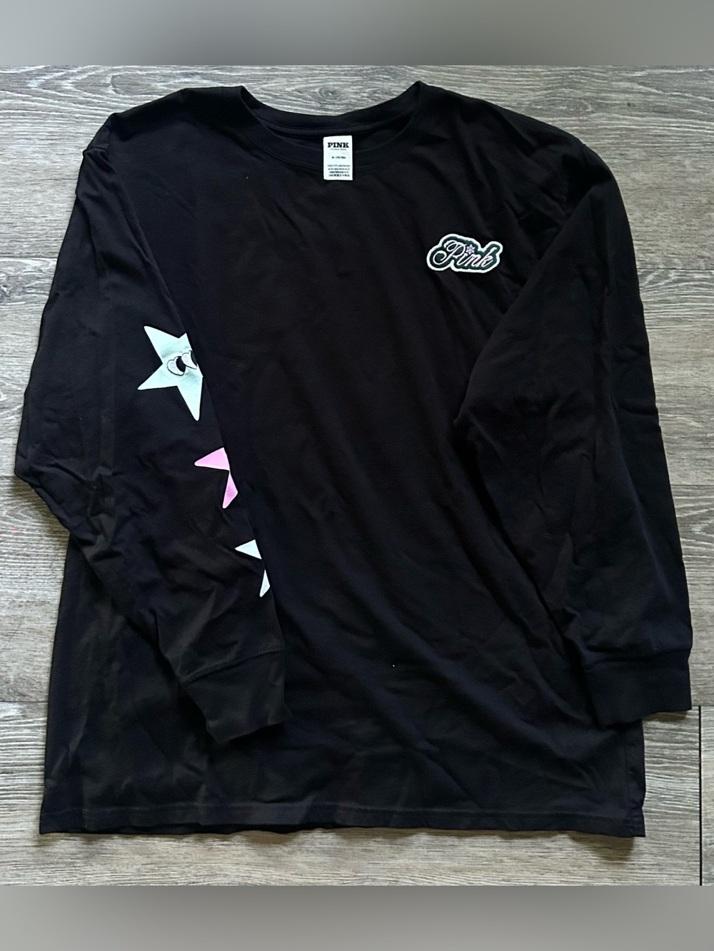 PINK Victoria's Secret Black Long-Sleeve Tee with Pastel Star Accent